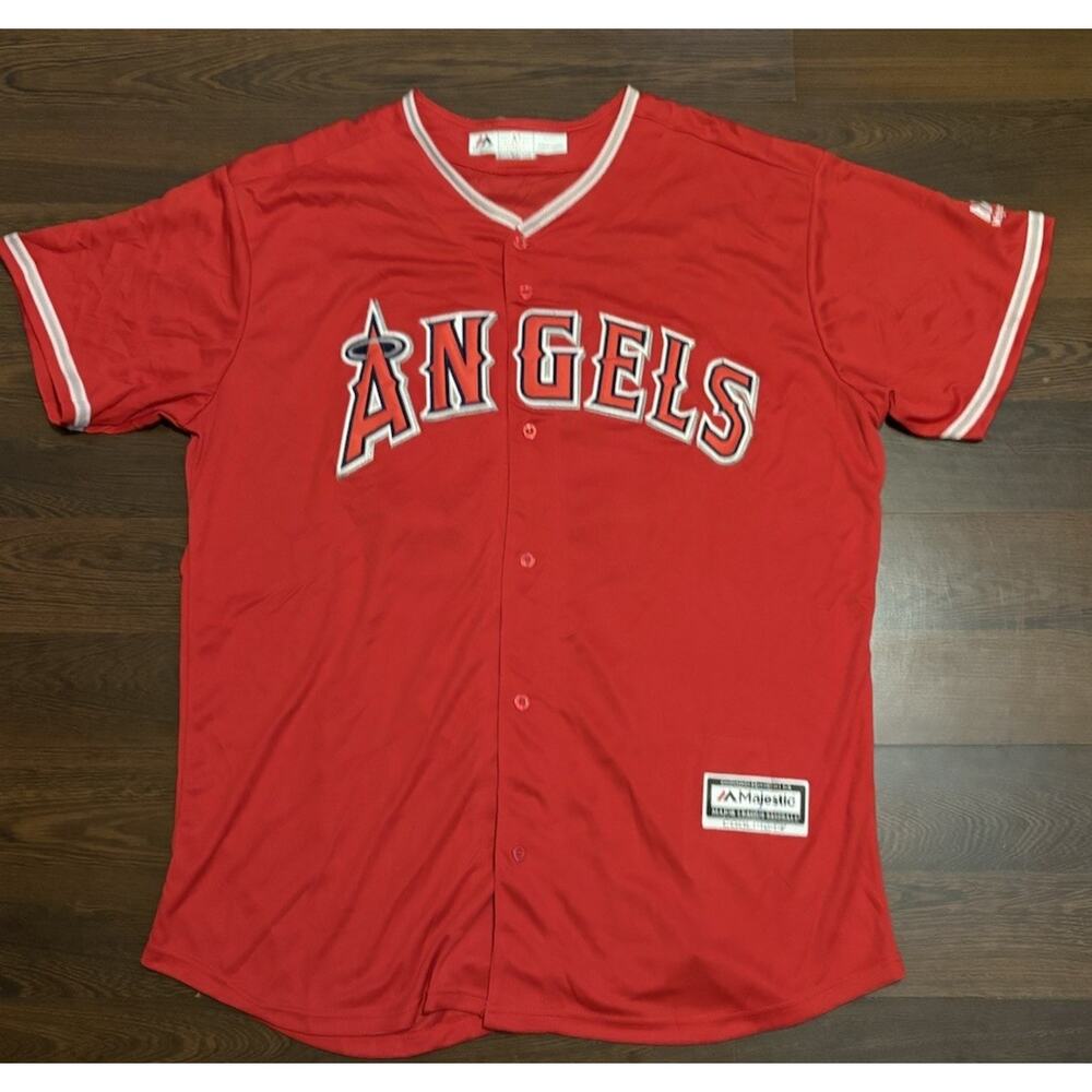 Majestic Cool Base Men's Red Los Angeles Angels Mike Trout Jersey Size XL